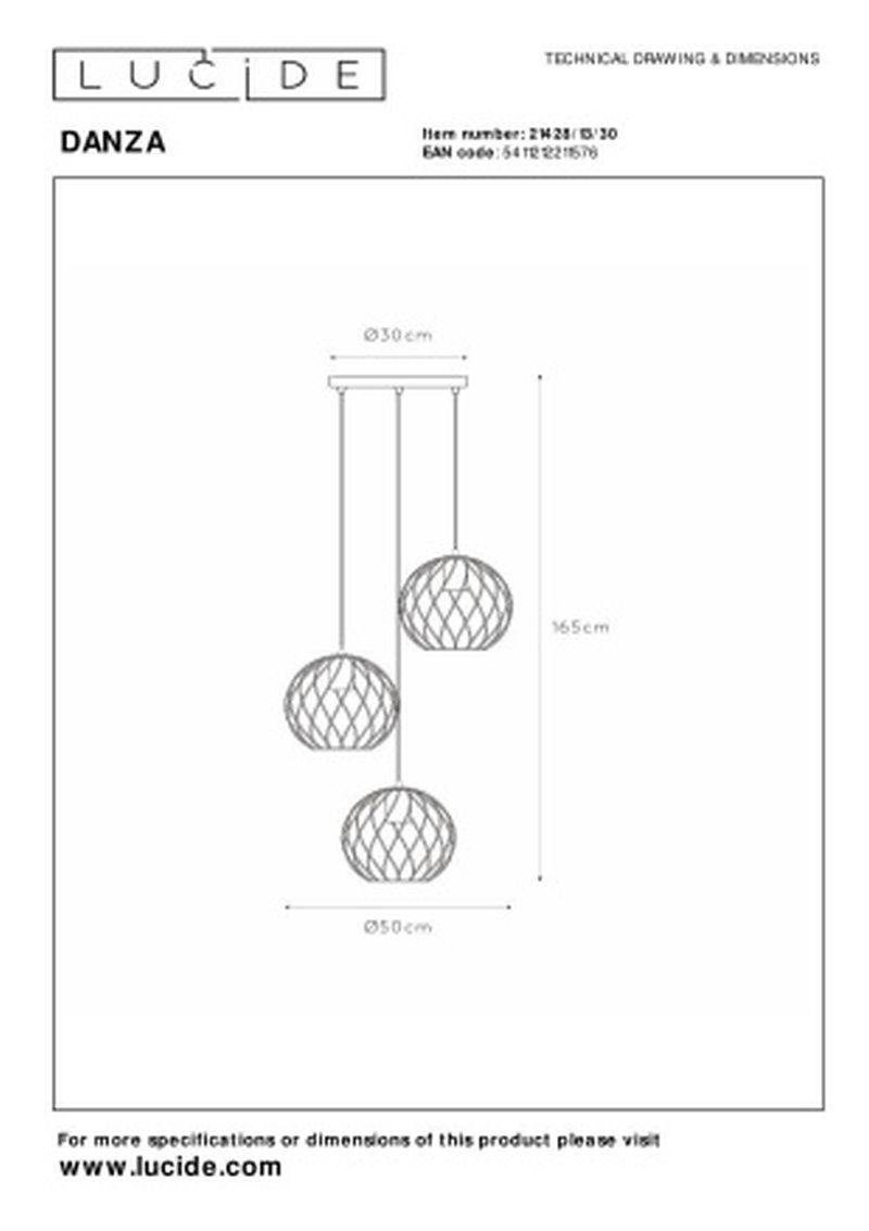 Lucide DANZA - Závesné svietidlo - Ø 50 cm - 3xE27 - Čierna
